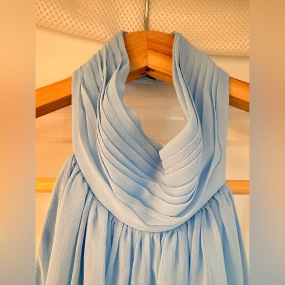 NEW BRONX AND BANCO Madeline Halterneck Gown in Powder Blue Feathered Gown - Picture 13 of 16